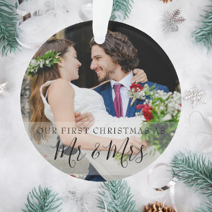 First Christmas As Mr & Mrs Name 2 Photos Ornament