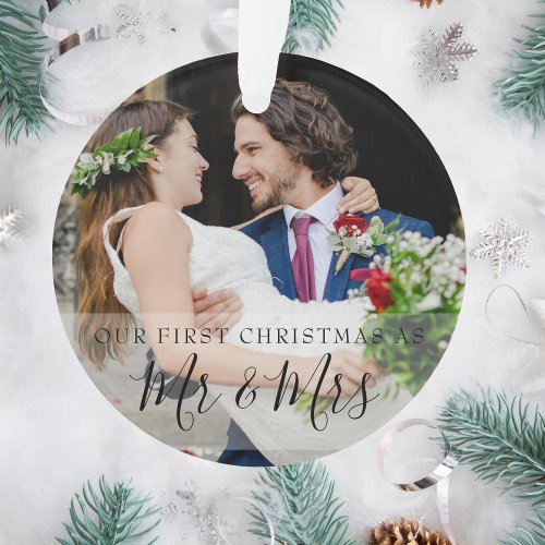First Christmas As Mr  Mrs Name 2 Photos Ornament