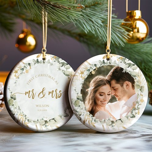 First Christmas As Mr &amp; Mrs Name Ceramic Ornament