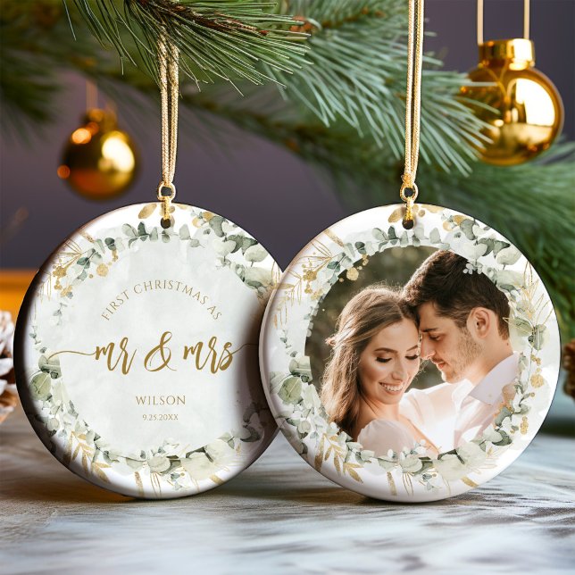 First Christmas As Mr & Mrs Name Ceramic Ornament (Creator Uploaded)