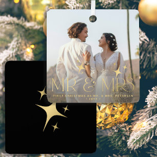 First Christmas As Mr & Mrs name photo modern Metal Ornament