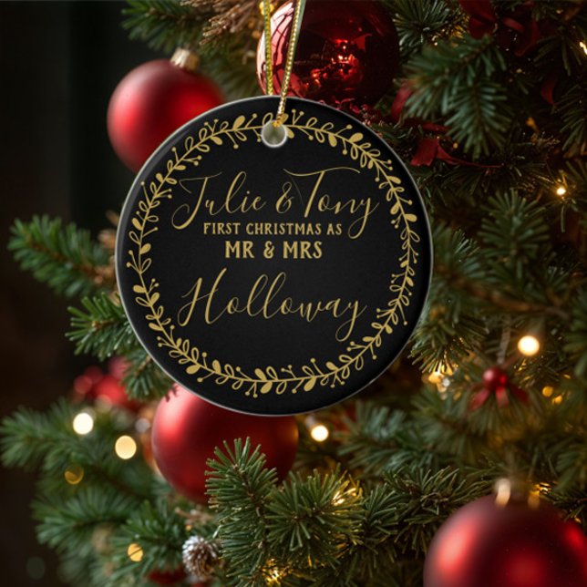 First Christmas as Mr & Mrs Ornament Black & Gold (Creator Uploaded)