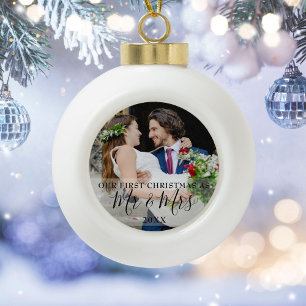 First Christmas As Mr & Mrs Photo Ceramic Ball Christmas Ornament