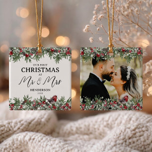 First Christmas as Mr & Mrs Photo Ceramic Ornament