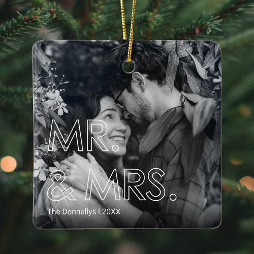 First Christmas as Mr  Mrs Photo Ceramic Ornament