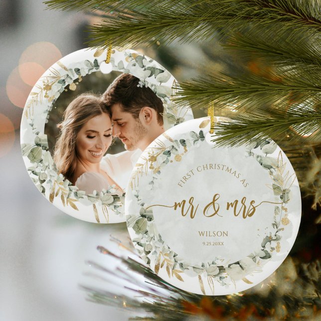 First Christmas As Mr & Mrs Photo Ceramic Ornament (Creator Uploaded)