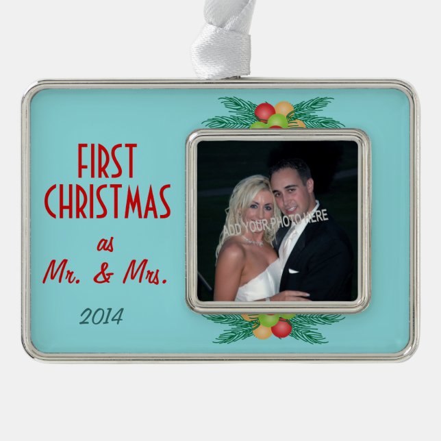 First Christmas as Mr. & Mrs. Photo Ornament (Front)