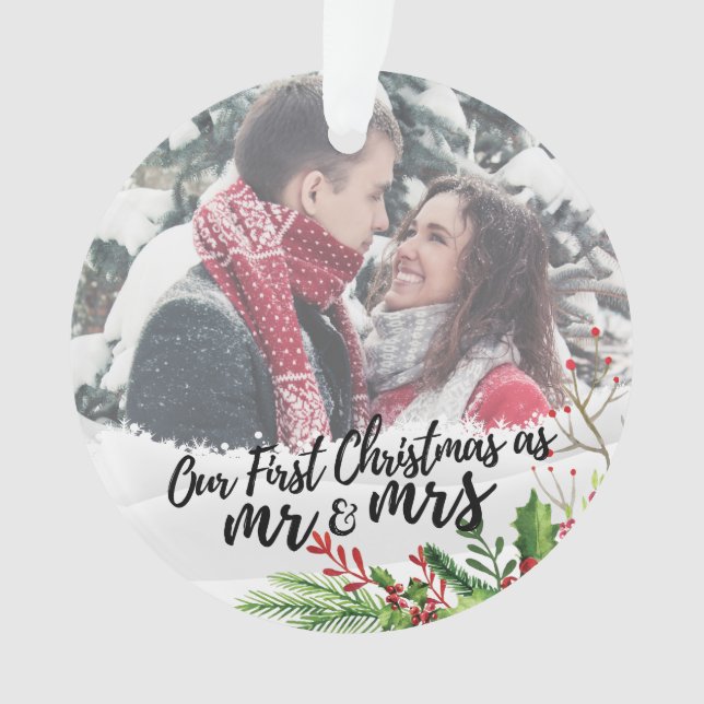 First Christmas as Mr. & Mrs. Photo Ornament (Front)