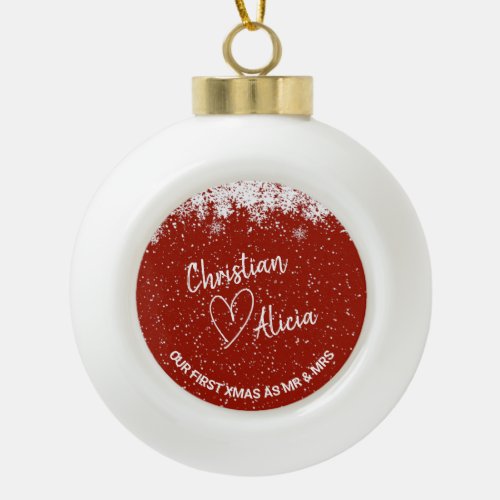 First Christmas as Mr  Mrs Red Ceramic Ornament