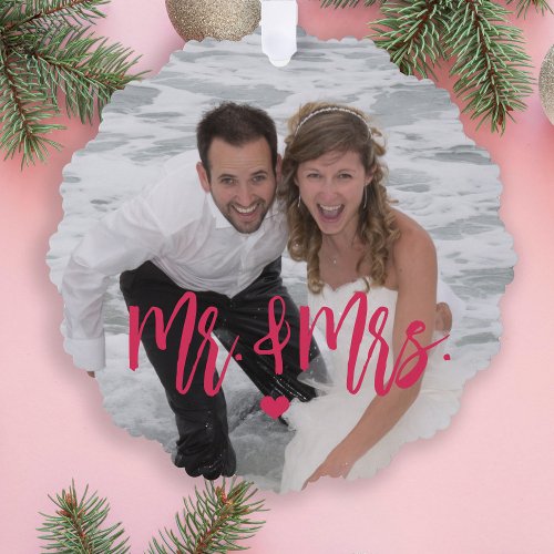 First Christmas as Mr  Mrs script photo name Ornament Card