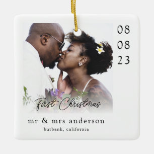 First Christmas as Mr & Mrs Wedding Photo Ceramic Ornament