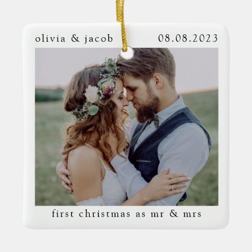 First Christmas as Mr  Mrs Wedding Photo Keepsake Ceramic Ornament