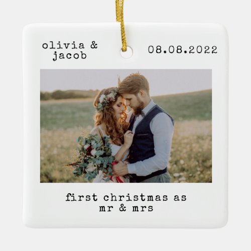 First Christmas as Mr  Mrs Wedding Photo Keepsake Ceramic Ornament