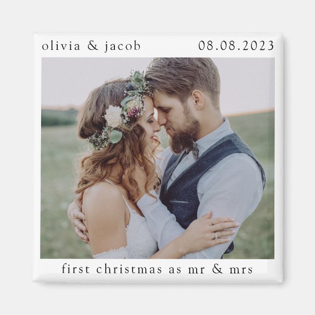 First Christmas as Mr & Mrs Wedding Photo Keepsake Magnet (Front)