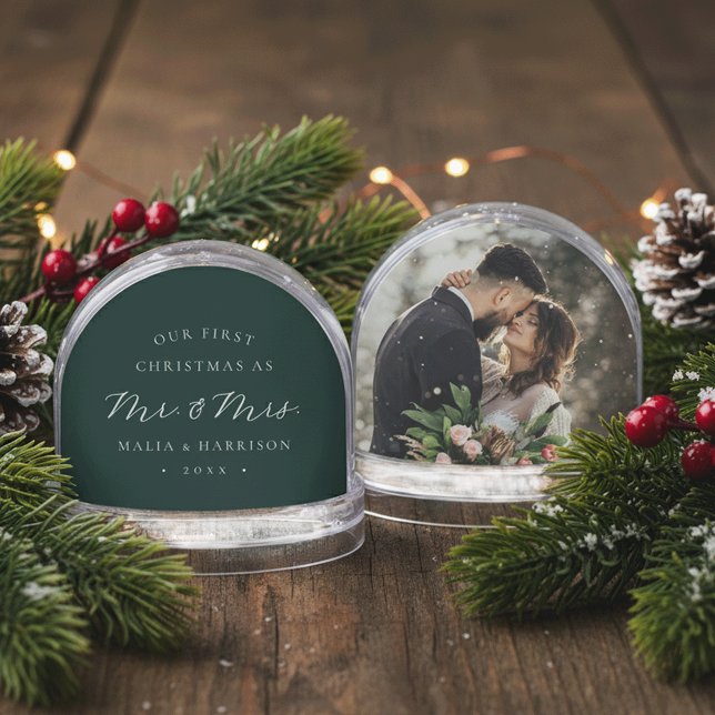 First Christmas as Mr. & Mrs. Wedding Photo Snow Globe (Creator Uploaded)