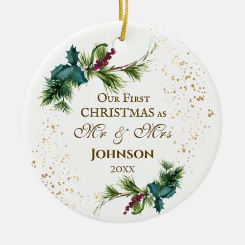 First Christmas as Mr  Mrs Winter Inspirational Ceramic Ornament