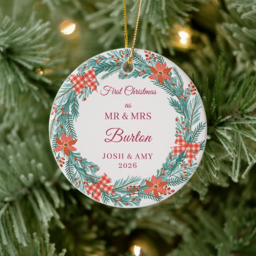 First Christmas As Mr & Mrs Wreath Ornament