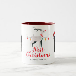 First Christmas As Mrs. Family Monogrammed Name Two-Tone Coffee Mug