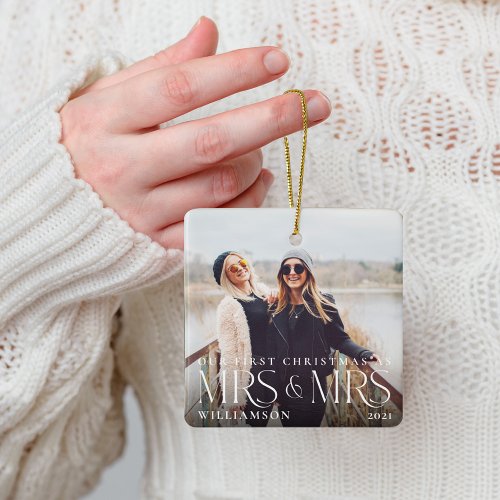 First Christmas As Mrs  Mrs Modern Couple Photo Ceramic Ornament