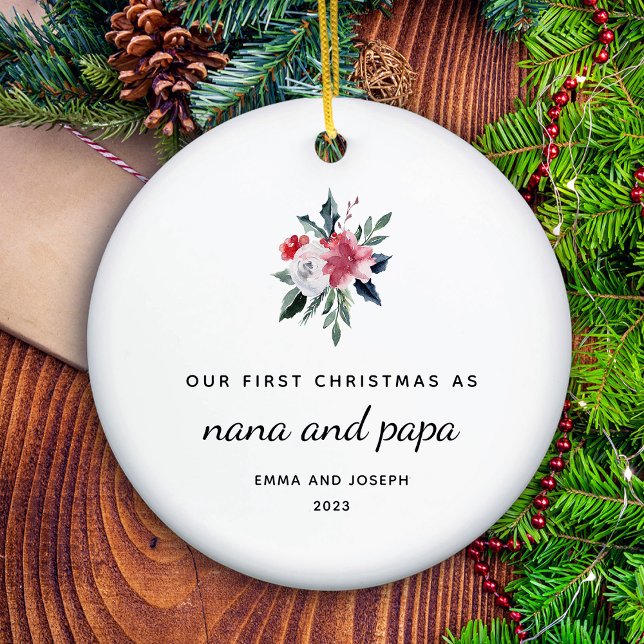 First Christmas as Nana and Papa | Elegant Ceramic Ornament (A holiday keepsake for the new nana and papa)