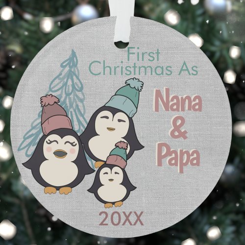 First Christmas as Nana  Papa Cute Penguin Family Ornament