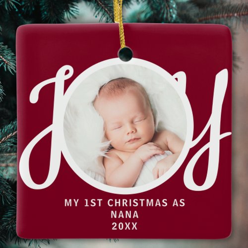 First Christmas As Nana Photo Keepsake Maroon Ceramic Ornament