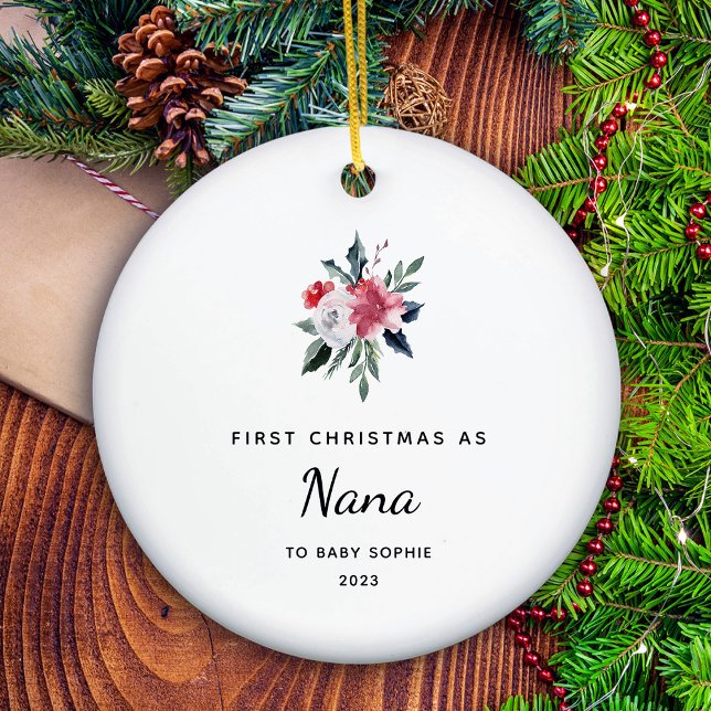 First Christmas as Nana | Pretty and Elegant Ceramic Ornament (A holiday keepsake for her first Christmas as Nana)