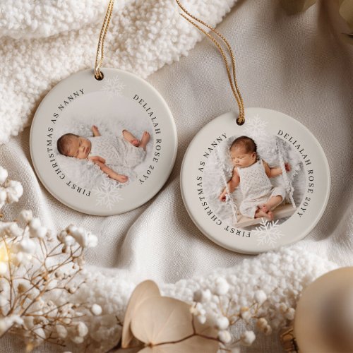 First Christmas as Nanny 2 Photo Personalized Ceramic Ornament