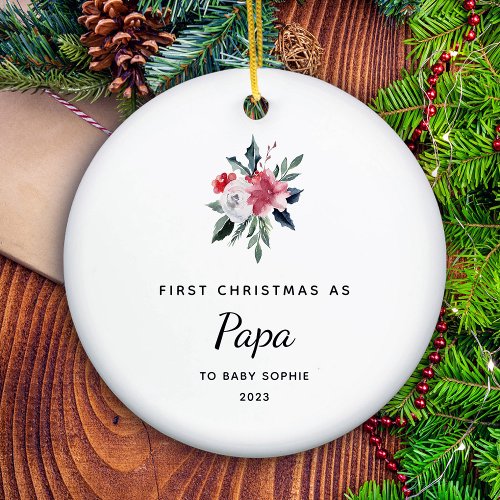 First Christmas as Papa  Simple and Elegant Ceramic Ornament