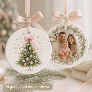 First Christmas as Parents Baby Girl Bow Ceramic Ornament