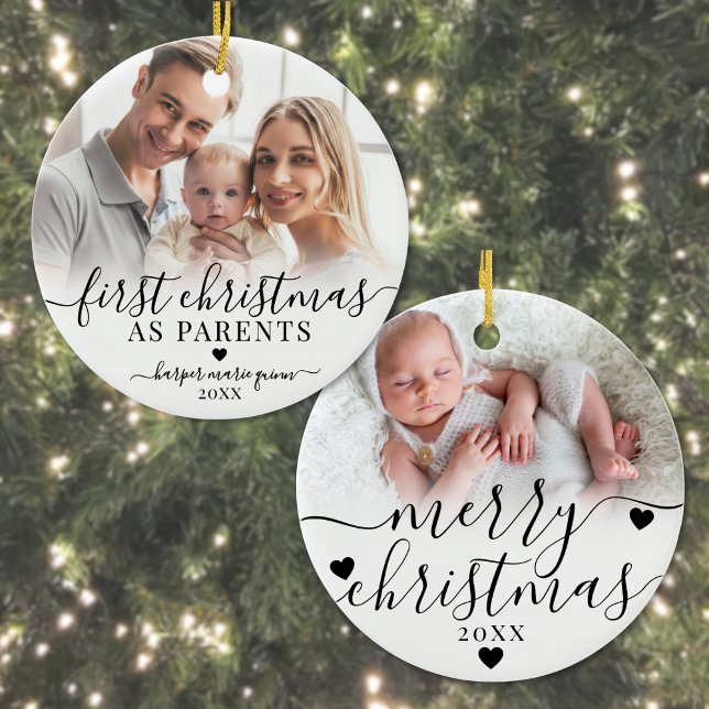 First Christmas As Parents Baby Photo Ceramic Ornament (First Christmas As Parents New Baby Photo Ceramic Ornament)