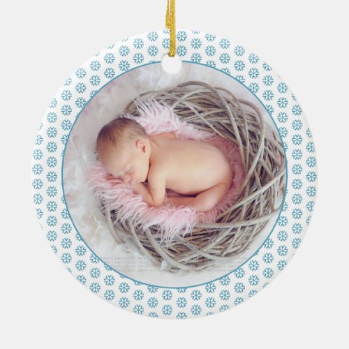 First Christmas as parents blue glitter photo Ceramic Ornament