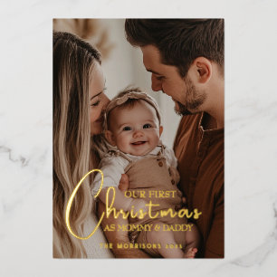 First Christmas as Parents Custom Photo Foil Holiday Card