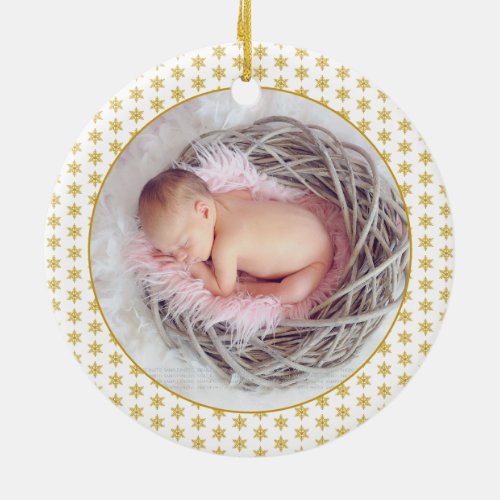 First Christmas as parents gold snowflake photo Ceramic Ornament