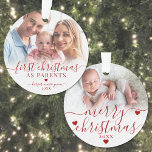 First Christmas As Parents New Baby Photo Ornament<br><div class="desc">First Christmas As Parents New Baby 2 Photo Ornament. Celebrate the joy of your first holiday season as new parents with this elegant, custom ornament. The front features a cherished photo of your baby or a sweet moment of the parents with their newborn, beautifully adorned with the phrase "First Christmas...</div>