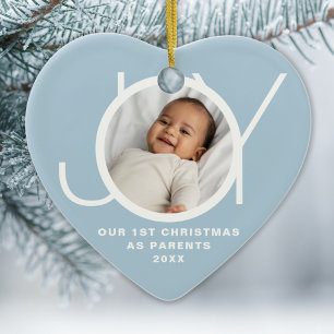 First Christmas As Parents Photo Joy Blue Ceramic Ornament