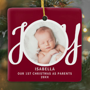 First Christmas As Parents Photo Keepsake Maroon Ceramic Ornament
