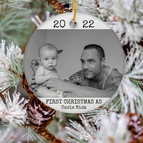 First Christmas As Uncle Black and White Modern Ceramic Ornament