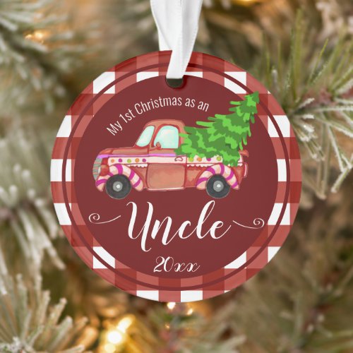 First Christmas as Uncle Red Truck Photo Ornament