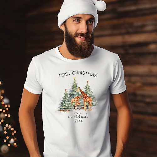 First Christmas as Uncle Year Cute Giraffes Family T_Shirt