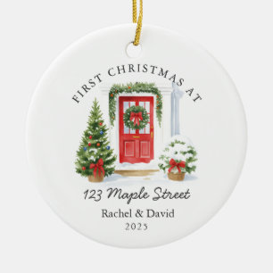 First Christmas at New Address – Red Door Ceramic Ornament