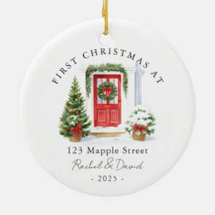 First Christmas at New Address Red Door Ceramic Ornament