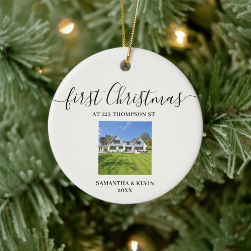 First Christmas at New Home Custom House Photo Ceramic Ornament