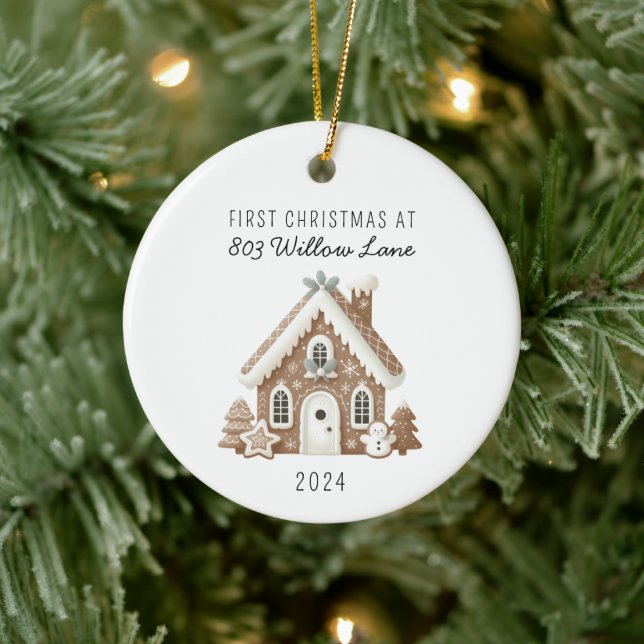 First Christmas At New Home Gingerbread House Ceramic Ornament (Tree)