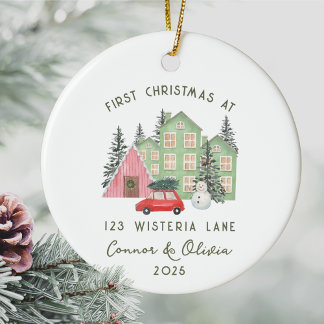 First Christmas at New Home Personalized Address Ceramic Ornament