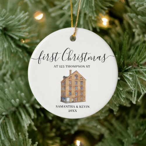 First Christmas at New Home Watercolor House Ceramic Ornament