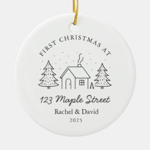 First Christmas at Our New Address – Minimal House Ceramic Ornament