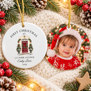 First Christmas at Our New Home Address Photo Ceramic Ornament