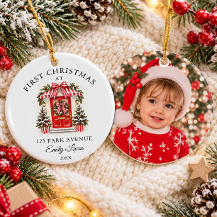 First Christmas at Our New Home Address Photo Ceramic Ornament