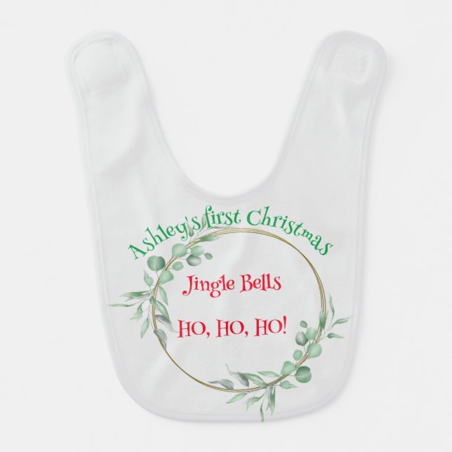 First Christmas Baby Bib. Customizable.  Bib (Front)